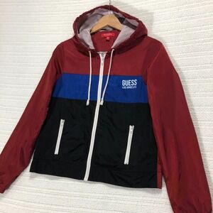 Guess Windbreaker‎ Jacket Full Zip Lightweight Color Block Hooded Size S